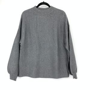 Modcloth Mock Neck Balloon Sleeve Sweater Womens Size Medium Gray Rib Knit
